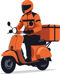 Flat Illustration Scooter Delivery Courier with Box in Orange Color Transportation © kastadaun