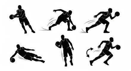 Basketball Player Silhouette: Dynamic Dribbling and Movement Set