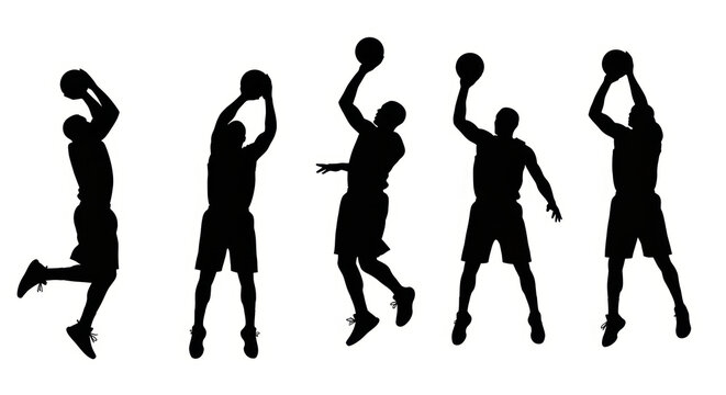 Basketball Player Silhouette Series: Jump Shot, Dunk, Layup, and Shooting Poses