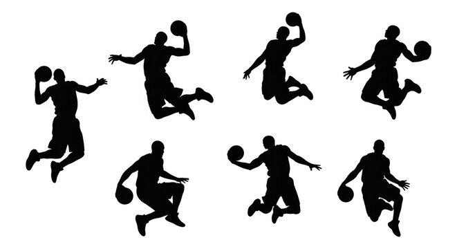 Basketball Player Silhouette Set: Dynamic Dunking and Jumping Poses