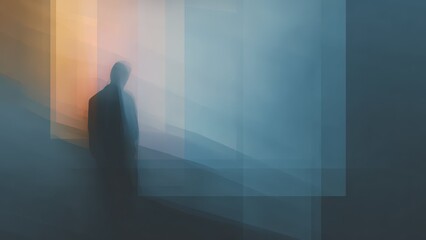 光に向かう人物シルエット 未来コンセプト抽象背景