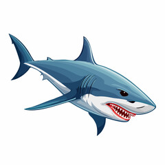 Obraz premium A menacing great white shark illustration with sharp teeth, swimming in the ocean, viewed from the side with fins and tail visible