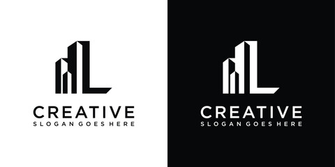 Initial letter L with building vector logo design