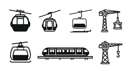 Collection of transportation and construction icons in black and white. © Dombo