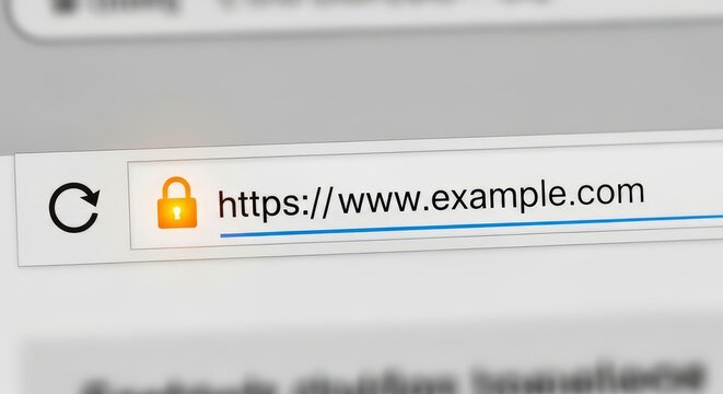 Secure website browser address bar with https and padlock icon on white background