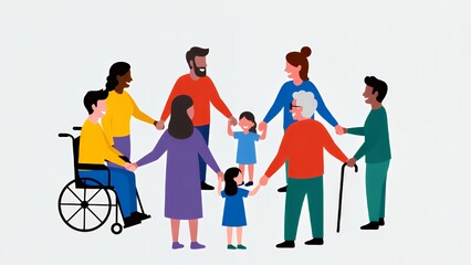 Fototapeta premium Inclusive Community Circle: Diverse Generations Holding Hands in Unity