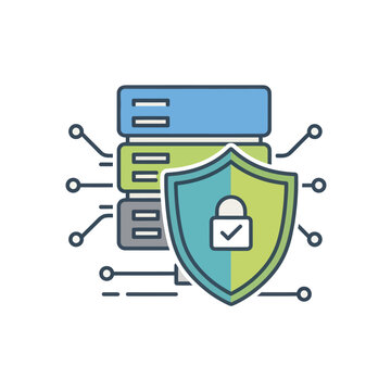 Data security servers protected by shield and padlock
