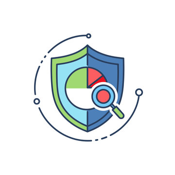 Digital data security analysis icon with shield and chart