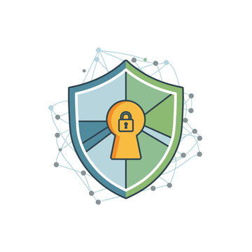 Digital data security shield with keyhole and network connections