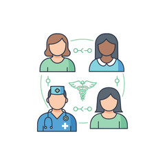 Fototapeta premium Diverse medical team and patients connected by healthcare network icon