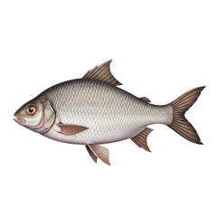 Fototapeta premium A realistic illustration of a fish with silver scales and brown fins isolated on transparent background