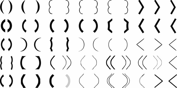 Abstract arrangement of curved black lines resembling parentheses and brackets