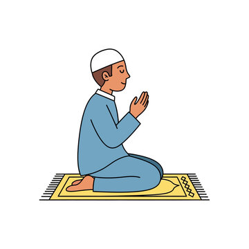 Man kneeling in prayer on a prayer mat.