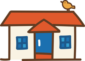 家と鳥のゆるいイラスト