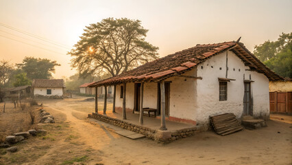 Fototapeta premium Indian Traditional Rural Mud House at Sunset