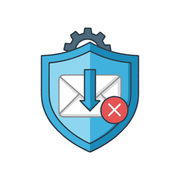 Email security shield icon with blocked message and gear