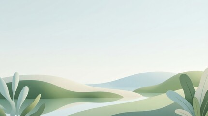 Minimalist Landscape with Hills and Water Under a Clear Sky
