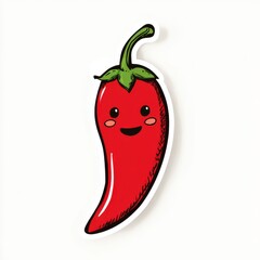 Cute Red Chili Pepper with Happy Face and Blushing Cheeks Isolated on White Background