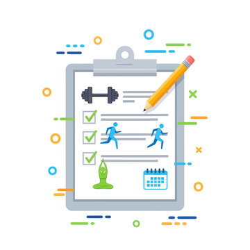 Fitness workout plan checklist on clipboard with pencil