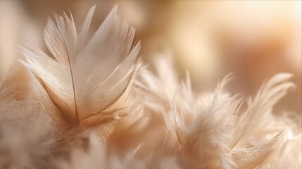 Obraz premium Delicate White Feathers With Intricate Gold Patterns And Soft Sunlight Lighting