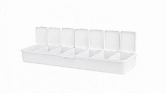 White plastic medicine pill box with seven sections for daily dosage organizer