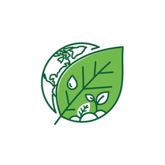 Obraz premium Green leaf embracing planet Earth with growing plants and water