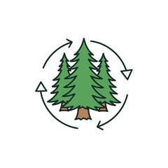 Naklejka premium Green trees with recycle arrows symbol for sustainability icon
