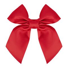 Red satin ribbon bow isolated on white background