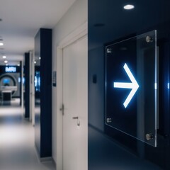 Modern Hospital Corridor With Illuminated Sign Directing Towards Medical Imaging Equipment
