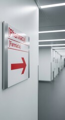 Modern Hospital Corridor With Pharmacy Signage Guiding Patients Towards Pharmaceutical Services
