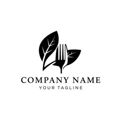 Fototapeta premium Fork Logo Design with Leaves Element.