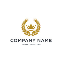 Golden Crown Logo Design with Laurel Wreath.