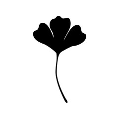 Simple botanical illustration of a ginkgo biloba leaf in black silhouette