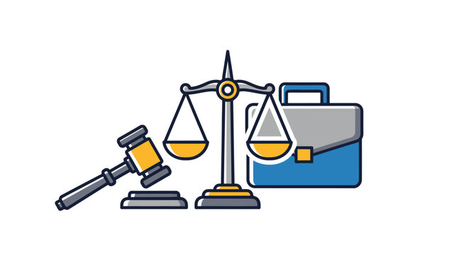 Justice scales, gavel, and briefcase for legal business services
