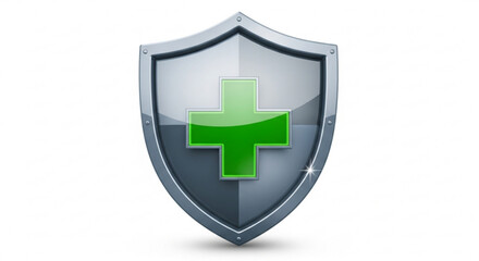 Obraz premium Medical shield icon with green cross symbol for healthcare protection and safety