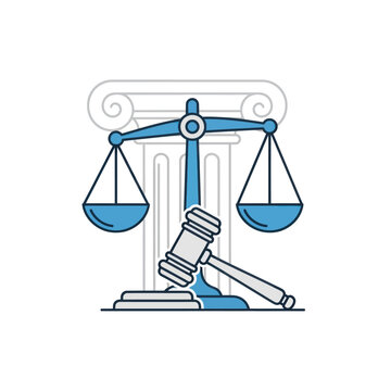 Legal scales of justice with gavel and classic pillar