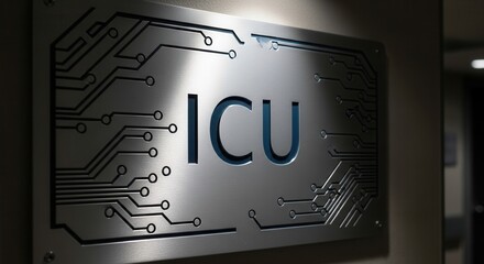 Modern ICU Sign Displaying Circuit Board Design Highlighting Medical Innovation And Care