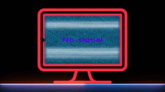 Glowing Red Computer Monitor with Blue Static Screen on Black Background red glow television