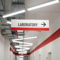 Modern Laboratory Interior: Directional Signage and Architectural Design in a Clean Setting