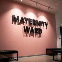 Modern Maternity Ward Interior Featuring Bold Signage and Contemporary Waiting Area Design