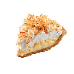 Delicious Plate of Coconut Cream Pie Isolated on White Background for Culinary Marketing Collateral