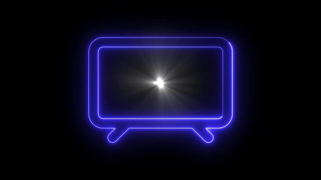 Glowing Blue Neon Speech Bubble with Light Burst on Black Background for Modern Communication and Presentation
