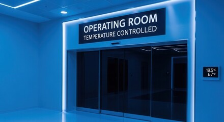 Modern Operating Room Entrance Illuminated With Temperature Control Details Displayed