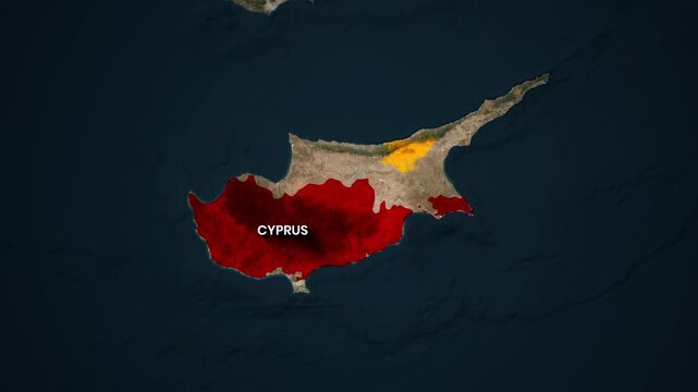 Map Animation the political division between Cyprus and Northern Cyprus