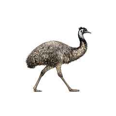 High-Quality Isolated Shot of Emu Walking on White Background for Professional Use