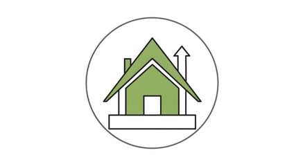 Obraz premium Green house icon with rising arrow symbolizing growth and eco friendly living in a circular frame