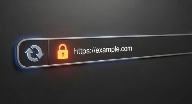 Secure website login with padlock icon on browser address bar on dark background