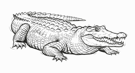Detailed drawing of a crocodile with sharp teeth.