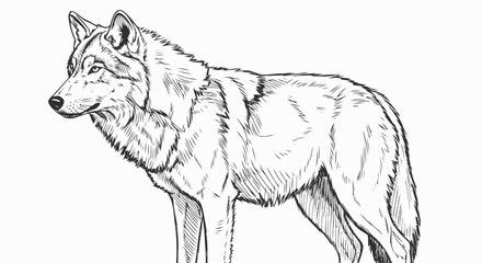 Black and White Wolf Illustration Standing.