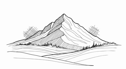 Black and White Mountain Landscape Illustration.